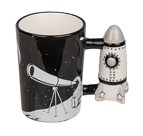 Tasse Kaffeetasse Teetasse Kaffeebecher aus Keramik, Weltraum-Becher Weltraumtasse Space Mug mit Rakete als Griff, Geschenk für Hobby-Astrologen Weltraumforscher von MIJOMA