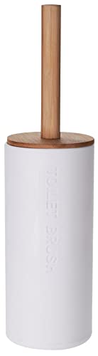 WC-Garnitur WC-Bürstenhalter WC-Bürste Toilettenbürste mit Holzgriff und Halter aus Kunststoff, weiß/holzfarben, Ø 9,5 x 36 cm von MIJOMA