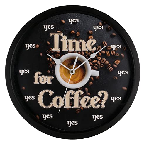 MIJOMA Wanduhr mit lustigem Design-Ziffernblatt, Runde Quarzuhr mit analoger Zeitanzeige, batteriebetrieben, Ø 29cm (Time for Coffee) von MIJOMA