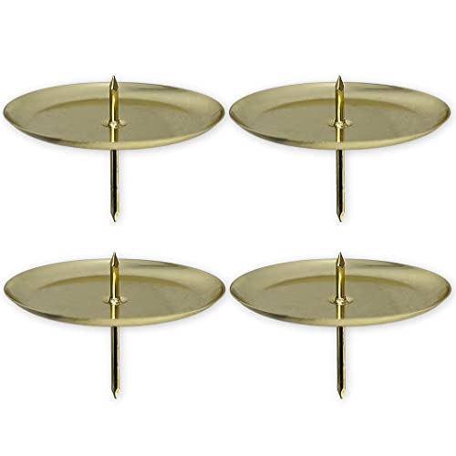 4-teiliges Set Kerzenhalter Kerzenteller für Adventskranz aus Metall, Adventskerzenhalter, Kerzenstecker mit Dorn (Teller-Durchmesser: 60 mm, Gold) von MIK funshopping