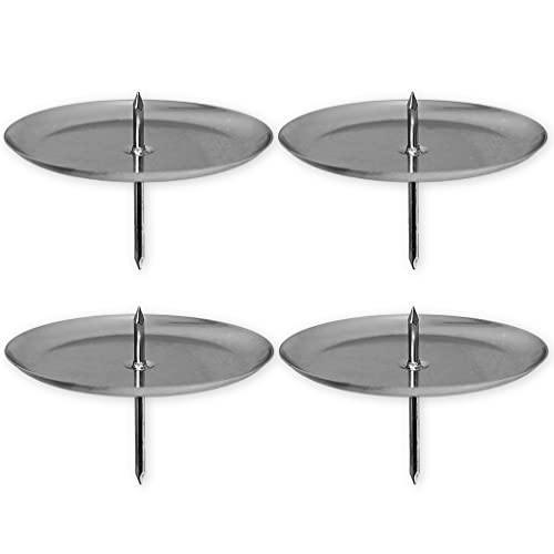 4-teiliges Set Kerzenhalter Kerzenteller für Adventskranz aus Metall, Adventskerzenhalter, Kerzenstecker mit Dorn (Teller-Durchmesser: 60 mm, Silber) von MIK funshopping