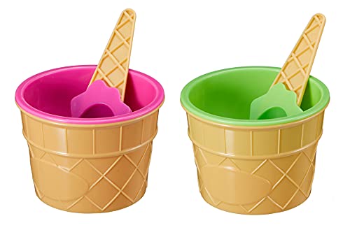 4-teiliges Set bunte Dessertschalen Eisschalen Eisbecher mit Löffeln, für Nachtisch, Obst, Eis, Kinder, Familie, Camping, Party - 2 Schalen & 2 Löffel (pink/grün) von MIK funshopping