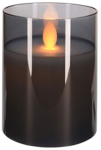 MIK funshopping LED-Kerze aus Wachs im Glasbehälter, flammenlos, realistisch flackernd, batteriebetrieben. (Höhe 10 x Ø 7,5 cm, grau) von MIK funshopping