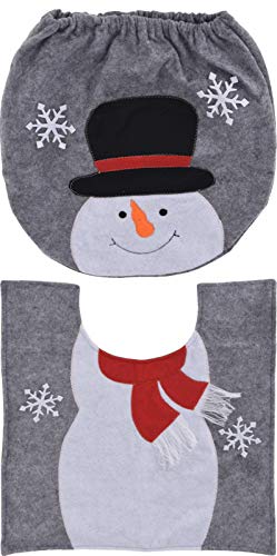 MIK funshopping 2-teiliges Set Toilettensitzbezug, Weihnachts-Design, lustige Weihnachtsdeko für WC, Sitzbezug & Teppich (Schneemann) von MIK funshopping