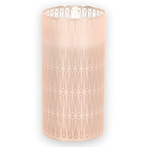 MIK funshopping LED-Kerze aus Wachs im Glasbehälter, flammenlos, realistisch flackernd, batteriebetrieben. (Höhe 15 x Ø 7,5 cm, beige-geometrisch) von MIK funshopping