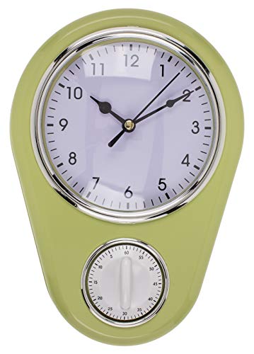 MIK funshopping Retro Küchen-Wanduhr Vintage Kitchen TIME mit 60-Minuten Küchentimer (Avocadogrün) von MIK funshopping