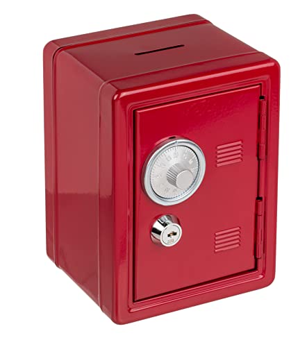 Spardose Tresor Tresorschrank Safe aus lackiertem Metall mit Kombinationsschloss & Schlüssel 16 x 11,5 x 10 cm (Rot) von MIK funshopping