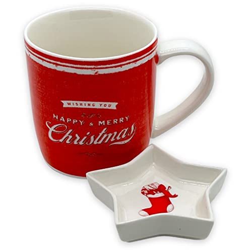 MIK funshopping Weihnachtstasse | Hochwertige Keramik-Tasse mit weihnachtlichem Design | Ideal für Heiß- & Kaltgetränke | Merry Christmas 320ml mit Gebäckschale von MIK funshopping