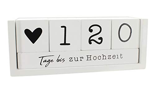 Jahres Countdown Kalender Würfel aus Holz mit Themenleiste - Dauer-Jahre-Tisch-Kalender - Lückenlose Tagezählung bis zu 432 Tagen für Hochzeiten, Geburtstage, Prüfungen und mehr (Weiß) von MIK funshopping