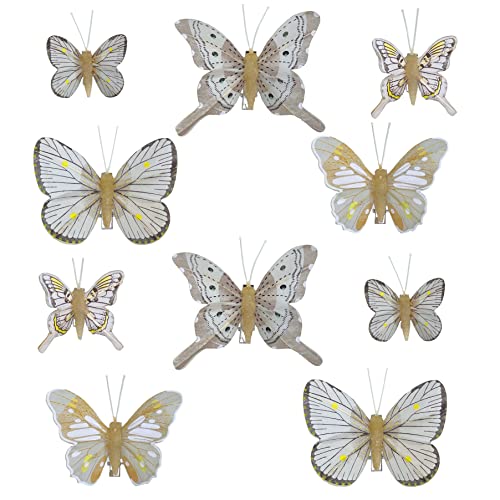 Deko-Schmetterlinge mit Clip zur farbenfrohen Dekoration (10-teiliges Set, grau-beige) von MIK funshopping