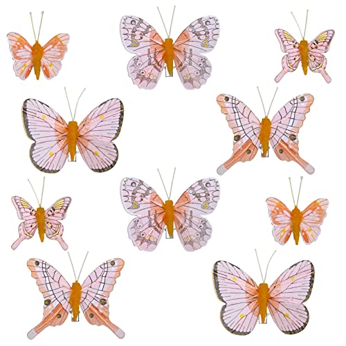 Deko-Schmetterlinge mit Clip zur farbenfrohen Dekoration (10-teiliges Set, rosa-orange) von MIK funshopping