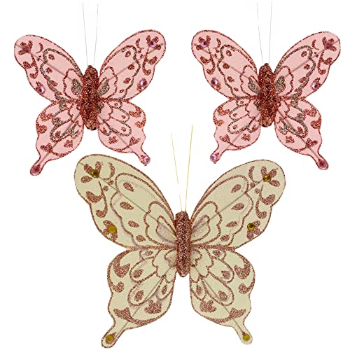 Deko-Schmetterlinge mit Clip zur farbenfrohen Dekoration (3-teiliges Set, Champagner-Rose) von MIK funshopping