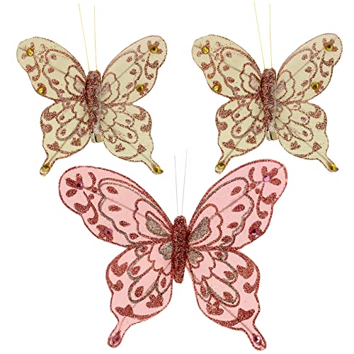 Deko-Schmetterlinge mit Clip zur farbenfrohen Dekoration (3-teiliges Set, Rose-Champagner) von MIK funshopping