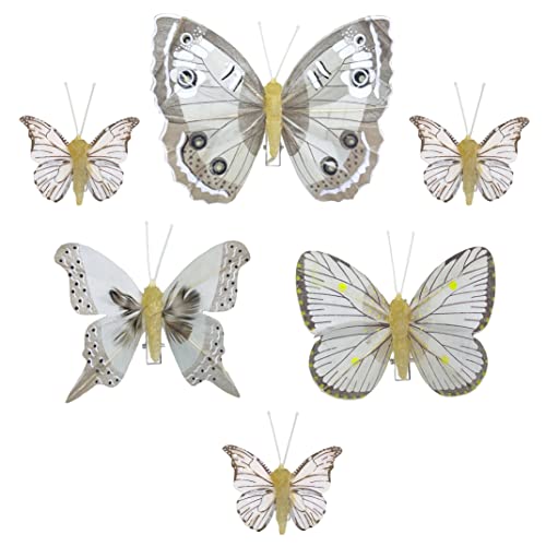 Deko-Schmetterlinge mit Clip zur farbenfrohen Dekoration (6-teiliges Set, grau-beige) von MIK funshopping