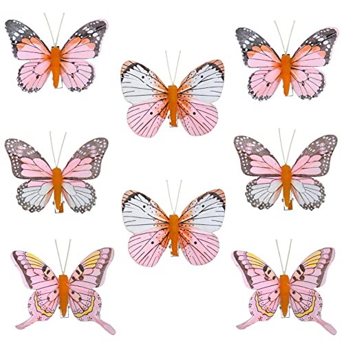 Deko-Schmetterlinge mit Clip zur farbenfrohen Dekoration (8-teiliges Set, rosa-orange) von MIK funshopping