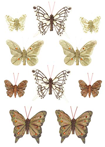 MIK funshopping Deko-Schmetterlinge mit Clip zur farbenfrohen Dekoration (10-teiliges Set, braun-Gold) von MIK funshopping