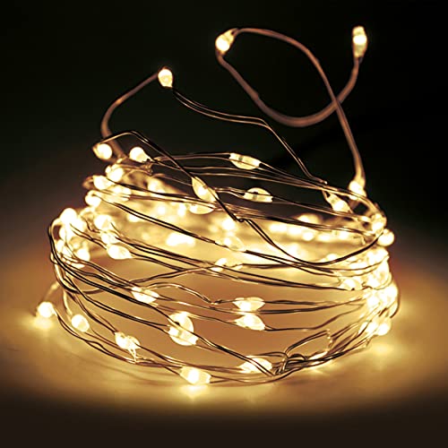 MIK funshopping LED Micro Draht-Lichterkette mit Timerfunktion, Batteriebetrieb, Vielseitige Beleuchtung, Filigran und Flexibel (100 LED, warmweiß) von MIK funshopping