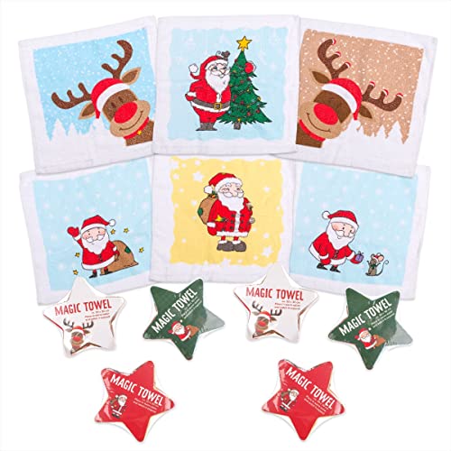 MIK funshopping Set Magischer-Waschlappen Zaubertuch Zauberhandtuch, Mitgebsel Kindergeschenk Tombola (6er Set Santa & Rentier) von MIK funshopping