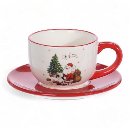 MIK funshopping Weihnachtstasse | Hochwertige Keramik-Tasse mit weihnachtlichem Design | Ideal für Heiß- & Kaltgetränke | Santa 250ml mit Untertasse von MIK funshopping