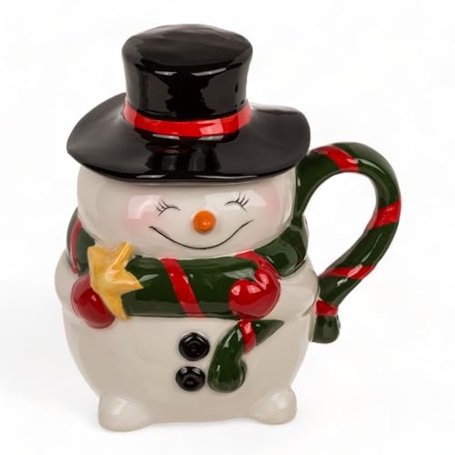 MIK funshopping Weihnachtstasse | Hochwertige Keramik-Tasse mit weihnachtlichem Design | Ideal für Heiß- & Kaltgetränke | Schneemann mit Hut als Deckel 300ml von MIK funshopping