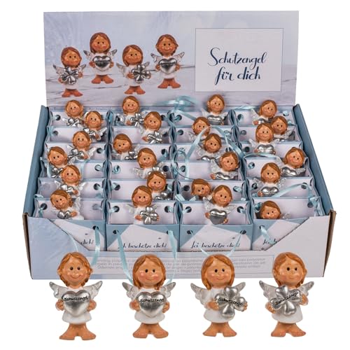 MIK funshopping kleine Schutzengel in Tüte Set - 24 Stück himmlische Glücksbringer, farblich Sortiert im Display. Liebenswerte, handbemalte Engelchen im Mini-Format. (weiß-Altsilber) von MIK funshopping