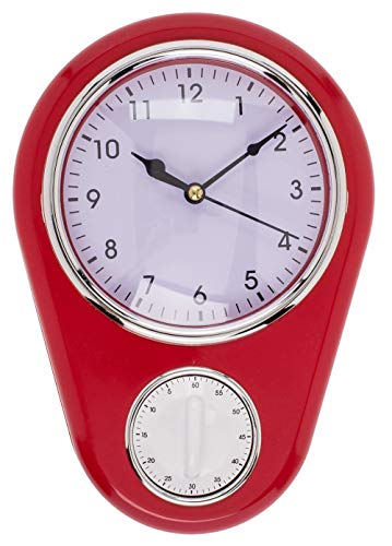Retro Küchen-Wanduhr Vintage Kitchen TIME mit 60-Minuten Küchentimer (Rot) von MIK funshopping