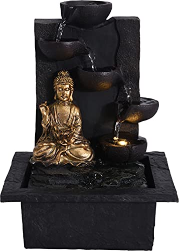 Zimmerbrunnen Buddha-Figur mit warmweißer LED-Beleuchtung und Wasserpumpe (22 x 18 x 30 cm, Buddha Links) von MIK funshopping