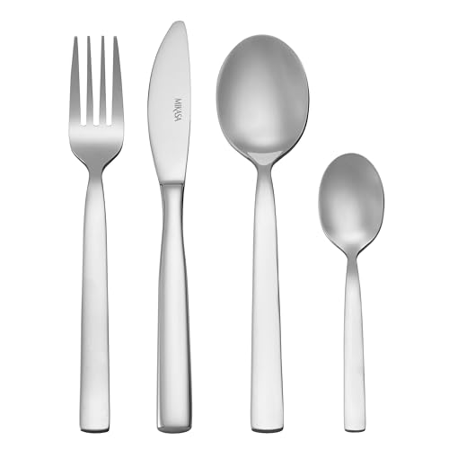 MIKASA Beaumont 16-teiliges Besteckset aus Edelstahl, Silbernes Besteckset für 4 Personen | Enthält 4x Messer, 4x Gabeln, 4x Dessertlöffel und 4x Teelöffel - spülmaschinenfest von MIKASA