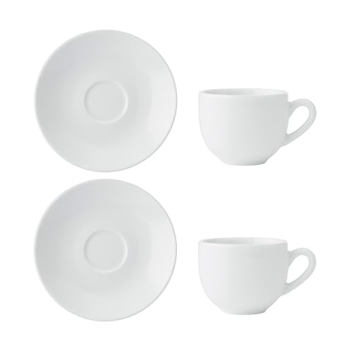 MIKASA Chalk Espressotasse und Untertasse, Porzellan, weiße Tassen und Untertassen, 90 ml, Porzellantasse und Untertasse für den täglichen Gebrauch, spülmaschinen- und mikrowellengeeignet, 2-teilig von MIKASA