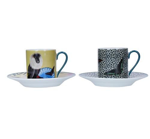 MIKASA Espresso-Tassen-Set, 2x Espressotassen und Untertassen, kleine Espressotassen aus Porzellan mit Tiermotiv, 85ml - in Geschenkbox und spülmaschinenfest von MIKASA