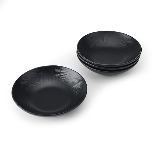 MIKASA Jardin Midnight Pastaschüssel-Set aus Steingut, große Abendessenschalen für Unterhaltung, 20 cm, schwarz, spülmaschinenfest, 4-teilig von MIKASA