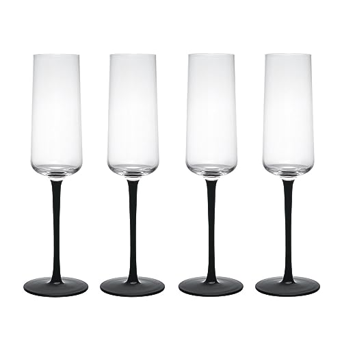 MIKASA Palermo Kristall-Champagnerflöten 4er-Set, 250ml, Champagnerglas-Set mit schwarzen Stielen | 100% bleifreies Kristall - Geschenkkarton & spülmaschinenfest von MIKASA