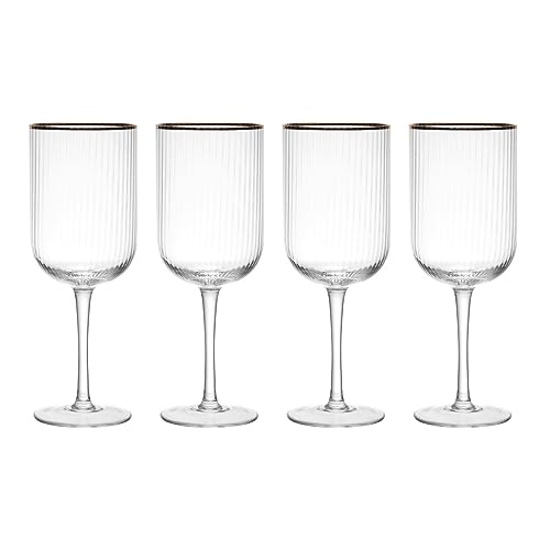 MIKASA Sorrento Kristall Weißweingläser mit Goldrand und breiter Form, 375ml, 4er Set bleifrei, klare edle Gläser, elegantes Design für Feiern von MIKASA