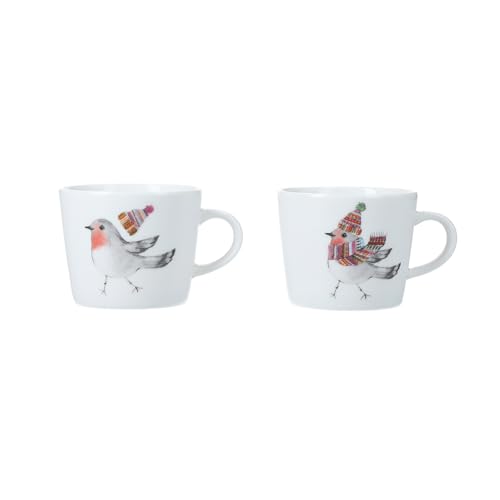MIKASA TipperleyHill Espressotassen aus feinem Porzellan, Motiv Rotkehlchen, 90 ml, Set mit 2 Stück, in Geschenkbox von MIKASA