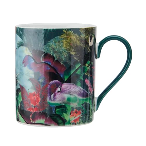 MIKASA x Sarah Arnett Porzellan-Tasse, bedruckte Tasse für Tee und Kaffee, einzigartige Tasse zum Verschenken, Flamingo-Druck, 350 ml, spülmaschinenfest von MIKASA