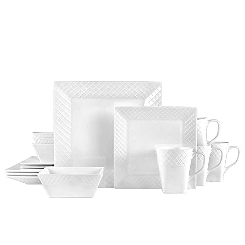 Mikasa 5248525 White Trellis Square Geschirr-Set, Knochenporzellan, Weiß von MIKASA