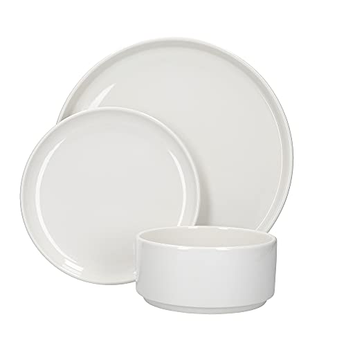 Mikasa Camberlie Essgeschirr Set, Weißes Porzellan im Scandi Style, Teller und Schüsseln, 12er Set, Schwarz von MIKASA