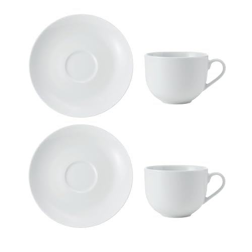 Mikasa Chalk 2pc Porzellan Teetasse und Untertasse Set, weiße Tassen und Untertassen, 220ml | China Tasse & Untertasse für jeden Tag Essen | Geschirrspüler & Mikrowelle sicher von MIKASA