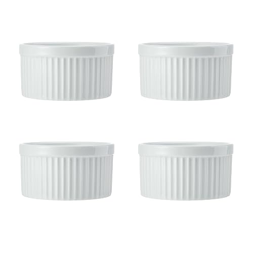 Mikasa Chalk Porzellan-Ramekins 9.5cm, Set von 4 weißen Ramekins für Desserts und Soufflés, individuelle Soufflé-Schalen - Ofen- und spülmaschinenfest von MIKASA