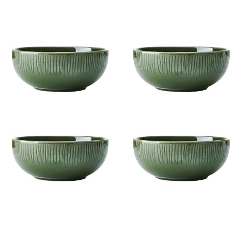 Mikasa Jardin 4-teiliges Müslischalen-Set, grün, Service für 4, Set aus 4 Steingut-Müslischalen, 15cm Suppenschalen - Geschenkkarton & spülmaschinenfestes Geschirr von MIKASA