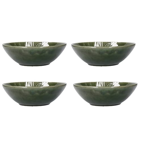 MIKASA Jardin 4pc Pasta Schüssel Set, 4x glasierte Steingut Pasta Schalen, Grünes Botanisches Design, Dinner Schalen für Pasta, 20cm - Spülmaschinenfest & Stapelbar von MIKASA