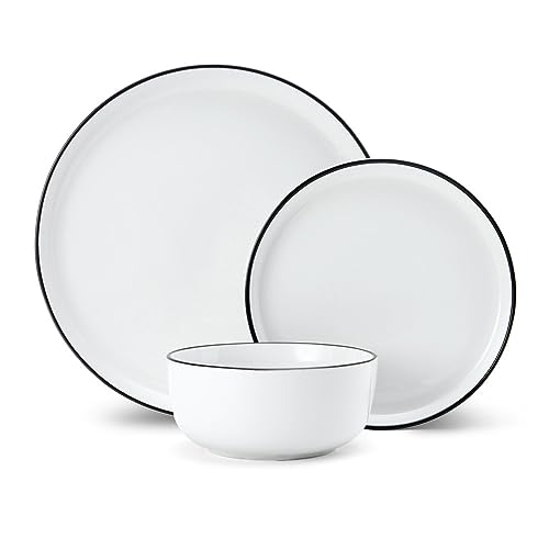 Mikasa Limestone 12pc Porzellanservice, Weißes Tafelservice für 4 Personen mit Speisetellern, Beilagentellern und Schüsseln | Geschenkkarton & spülmaschinenfest von MIKASA