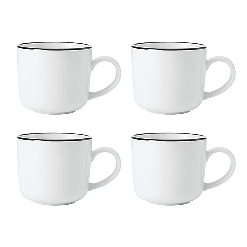 Mikasa Limestone Porzellanbecher Set, 4x Porzellanbecher mit schwarzem Rand für Tee und Kaffee, 360ml| Geschenkkarton & spülmaschinenfest von MIKASA