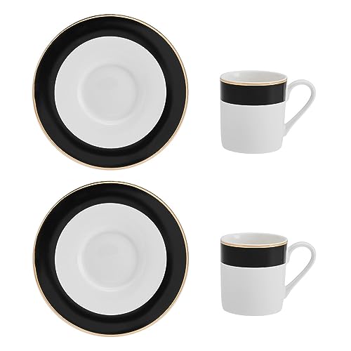 Mikasa Luxe Deco Porzellan Espressotasse und Untertasse Set, 2x Espressotassen und Untertassen mit Streifenmuster, 100ml Kaffeetassen - Geschenkkarton und spülmaschinenfest von MIKASA