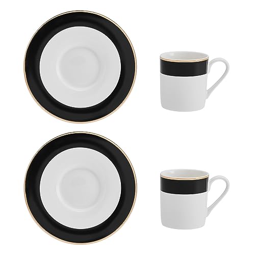 MIKASA Luxe Deco Porzellan Espressotasse und Untertasse Set, 2x Espressotassen und Untertassen mit Streifenmuster, 100ml Kaffeetassen - Geschenkkarton und spülmaschinenfest von MIKASA