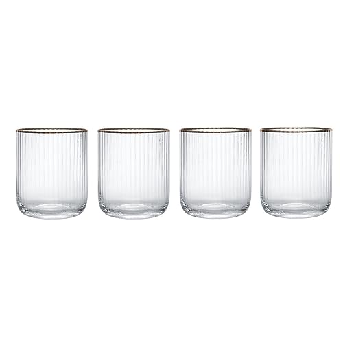 MIKASA Sorrento Kristallgläser mit Goldrand und breiter Form, 380ml, 4er-Set bleifrei, klare, edle Gläser, elegantes Design für Feiern von MIKASA