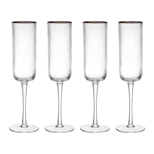 Mikasa Sorrento gezacktes Kristall Champagner Flöte Gläser mit Goldrand und breiter Form, 200ml, 4er-Set bleifrei, klare edle Gläser, elegantes Design für Feiern von MIKASA