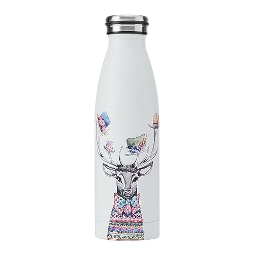 Mikasa Tipperleyhill Doppelwandige Edelstahlflasche, 500ml vakuum-isolierte Getränkeflasche hält Getränke kalt und heiß, BPA-freie Edelstahlflasche mit Hirsch-Aufdruck von MIKASA