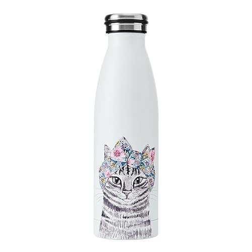 Mikasa Tipperleyhill Doppelwandige Edelstahlflasche, 500ml vakuum-isolierte Getränkeflasche hält Getränke kalt und heiß, BPA-freie Edelstahlflasche mit Katzenaufdruck von MIKASA