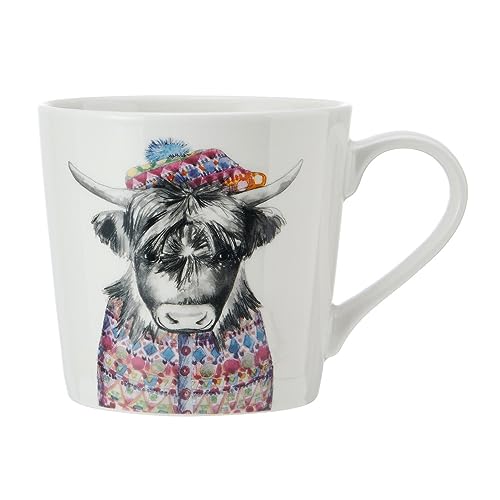 Mikasa Tipperleyhill Hochlandkuh Druck Porzellantasse, 380ml Fine China Tasse mit echtem Gold Details, Neuheit Tasse für Tee & Kaffee mit Tierdruck, Geschenk-Boxed von MIKASA